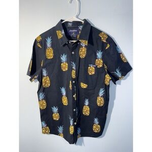 CHUBBIES Men's Shirt Hawaiian Pineapple Print Regular Fit Black Size Large‎